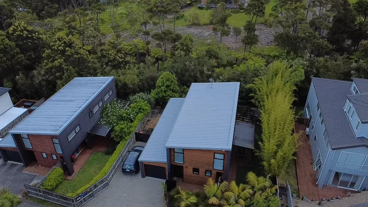 Drone aerial view of residential properties