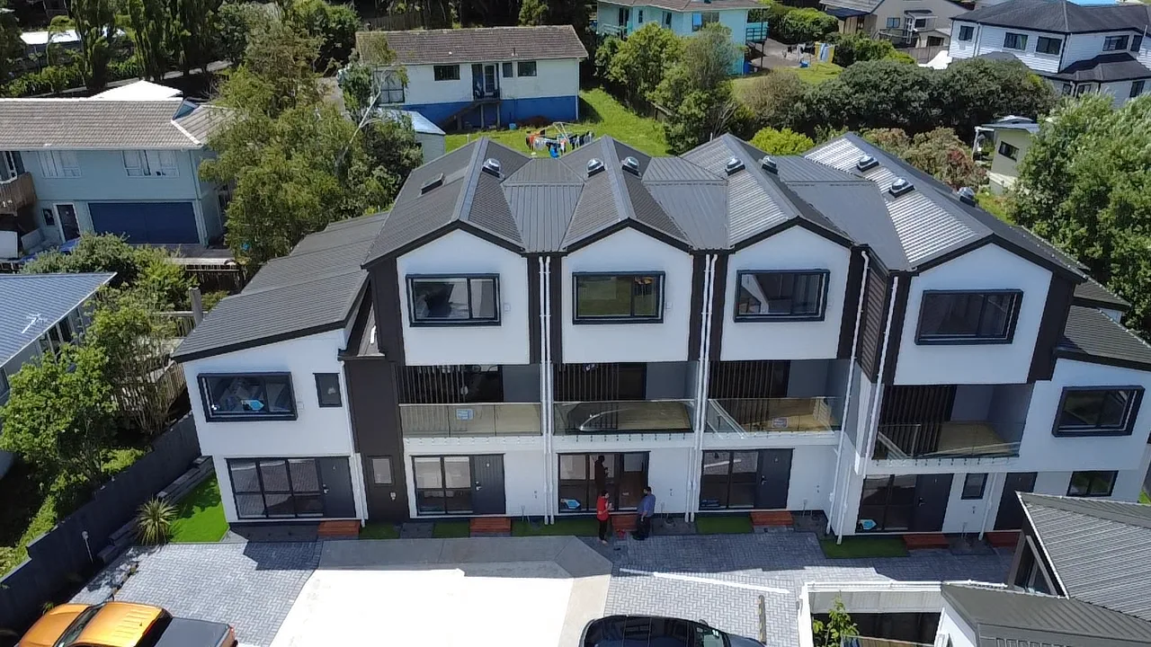 Aerial view of Auckland townhouses